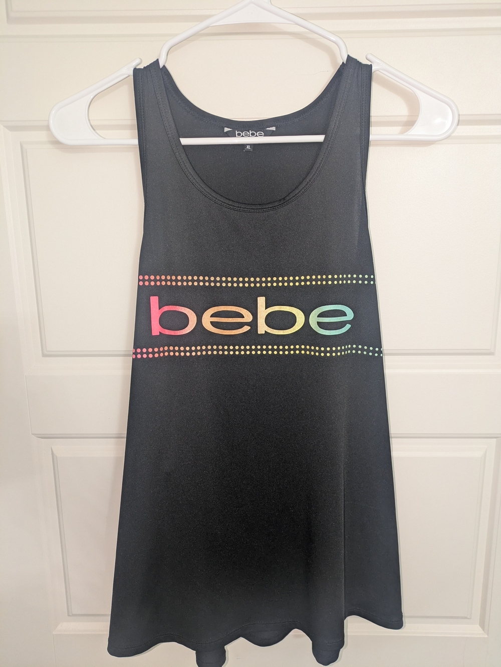 bebe Black Tank Top with Rainbow Logo
